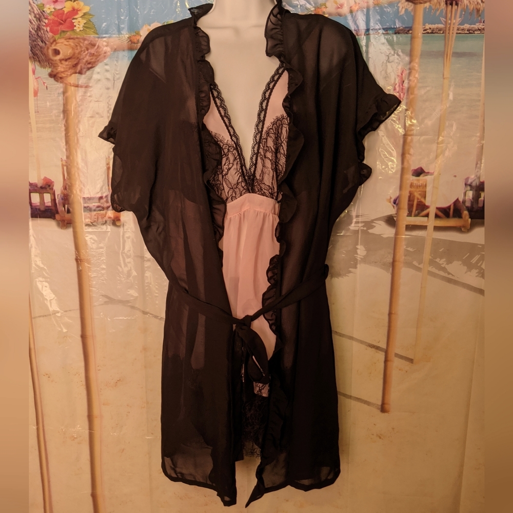 Pink lingerie with black cover up